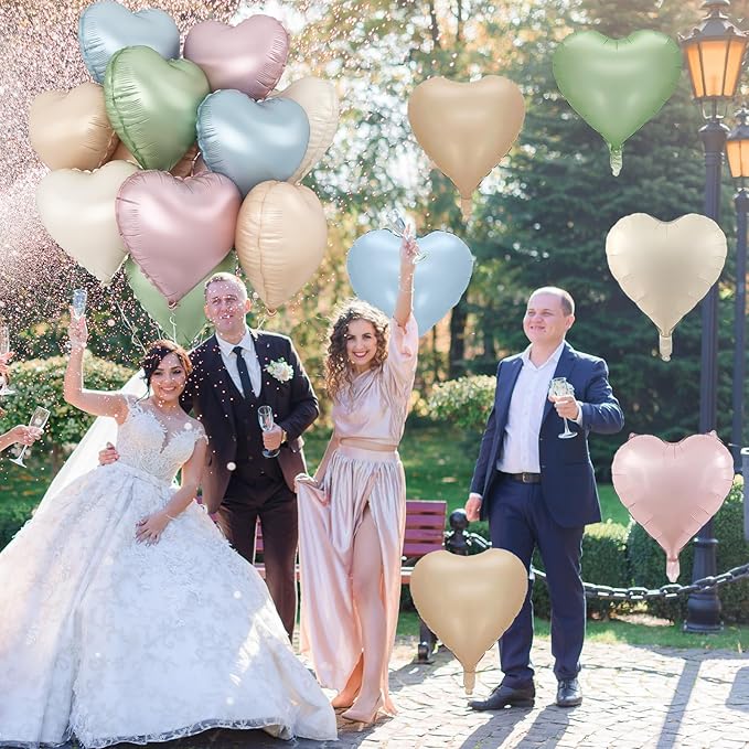 Pastel Colorful Heart Foil Balloons, 10PCS Assorted Rainbow Helium
