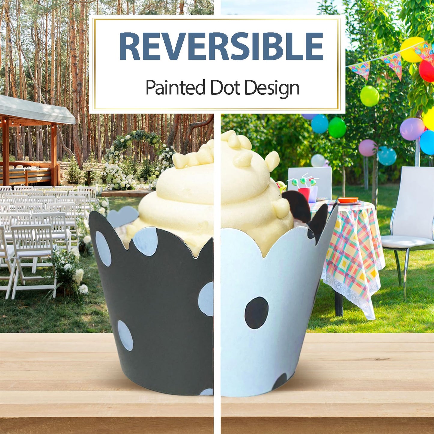 Cupcake Wrappers - Black Dot Wedding, Something Blue Bridal, She Said
