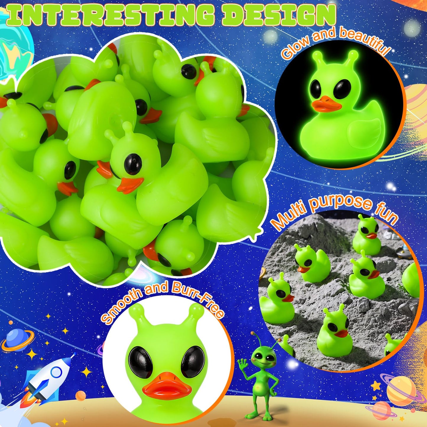 24 Pcs Mini Alien Rubber Ducks Alien Party Favors Small Tiny