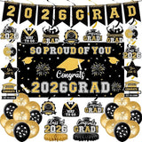 Graduation Decorations 2026 Black Gold Themed Grad Party Decor Set