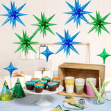 18 Pcs Green Blue Star Balloons, Blue and Green Balloon with 6 Pcs