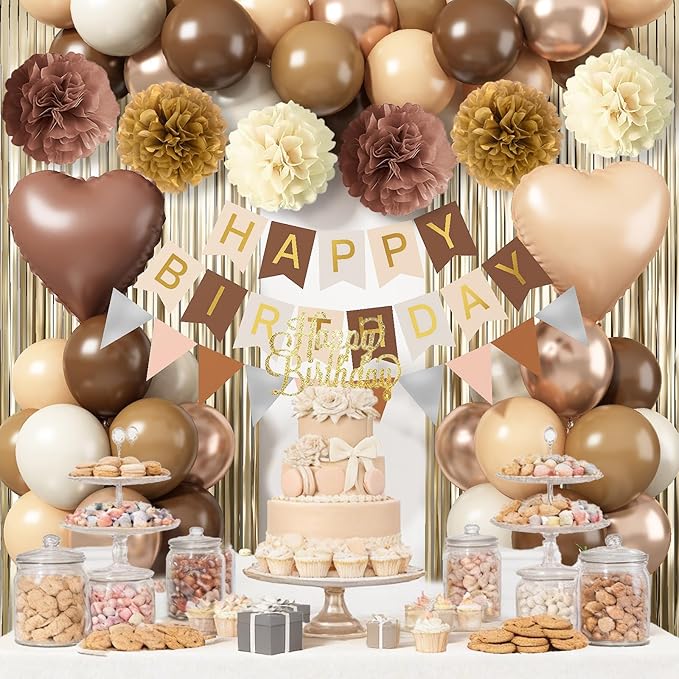 Brown Birthday Decorations Tan Beige Cream Neutral Boho Balloons