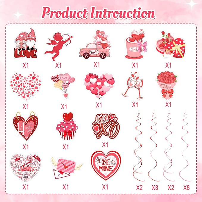 36 Pcs Valentine's Day Hanging Swirl Decorations Set Happy