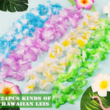 Arrowom 24pcs Hawaiian Leis Bulk Luau Party Silk Flower Necklace