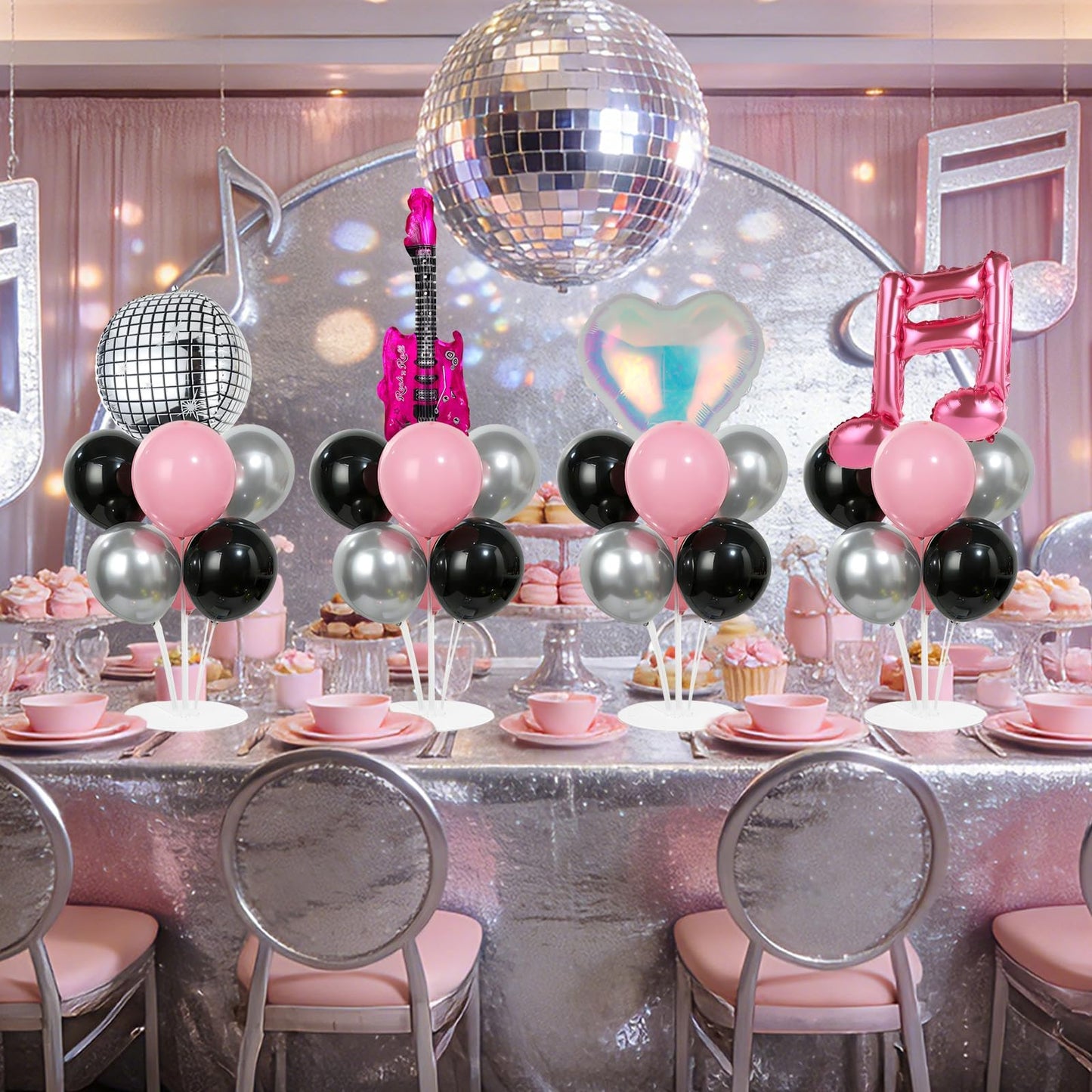 4 Sets Music Party Balloons Stand Kit with Music Note Guitar Disco