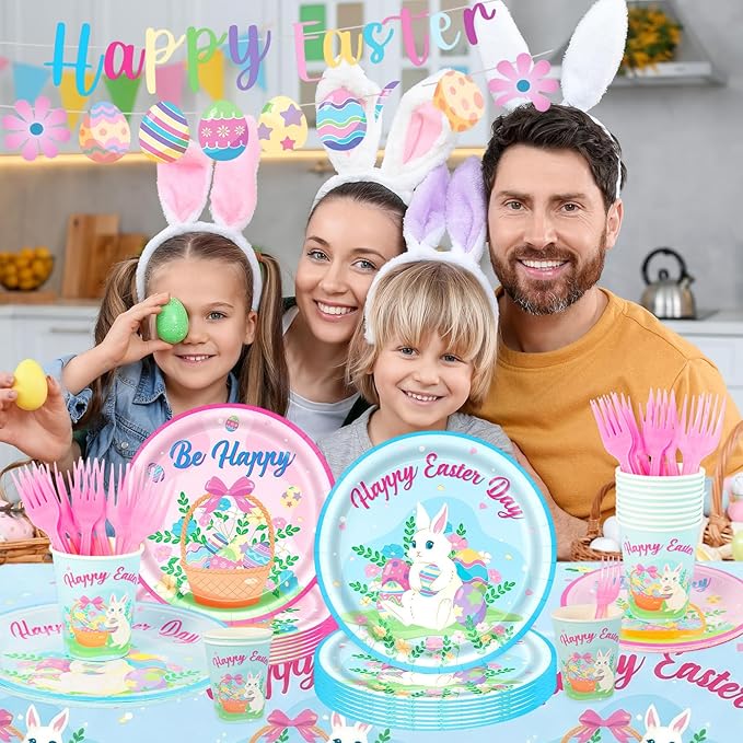 Easter Party Decorations Set Bunny Easter Party Supplies with Banner
