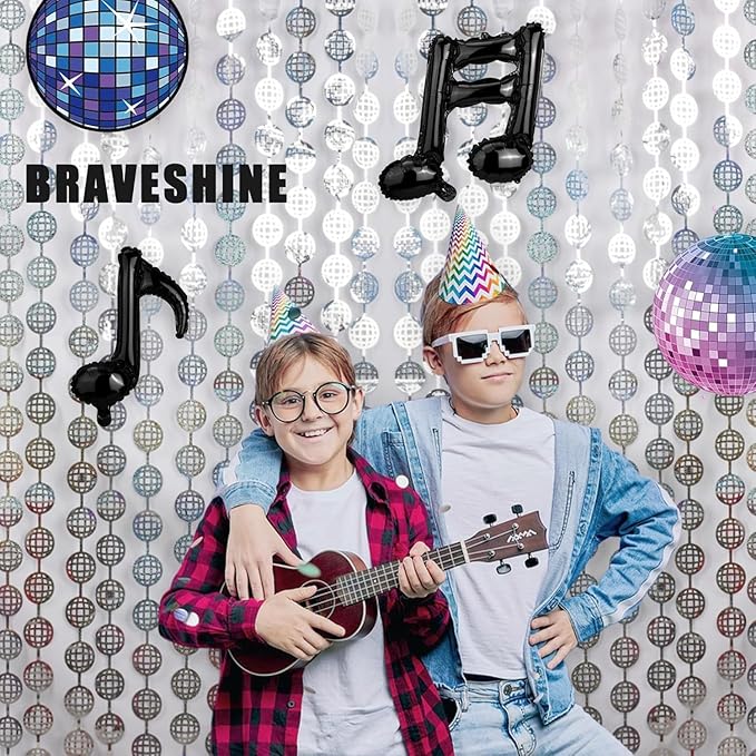 BRAVESHINE Disco Hanging Balls Fringe Backdrop - 2 Pack Silver Tinsel