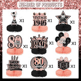 80th Birthday Decorations for Women - 9pcs Rose Gold 80 Party