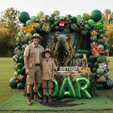 ROAR Dinosaur Birthday Decorations include Sage Green Brown balloon
