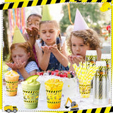 50 Pcs Construction Truck Plastic Cups with Lids and Straws 12 oz