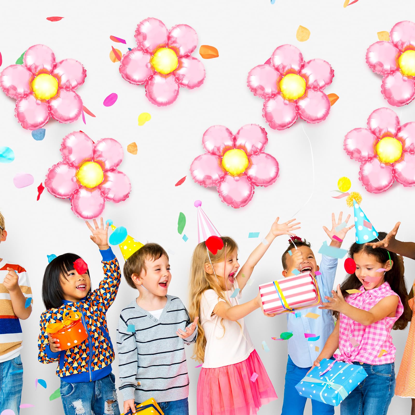 Charnoel 12 Pcs Light Pink Flower Balloon Huge Aluminum Foil Pastel
