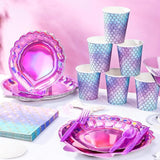 144 Pcs Iridescent Pink Mermaid Party Birthday Supplies Paper