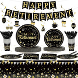 184pcs Happy Retirement Party Supplies Black Gold Happy Retirement