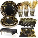 Nkaiso 141 Pieces Black Gold Party Supplies, Disposable Party