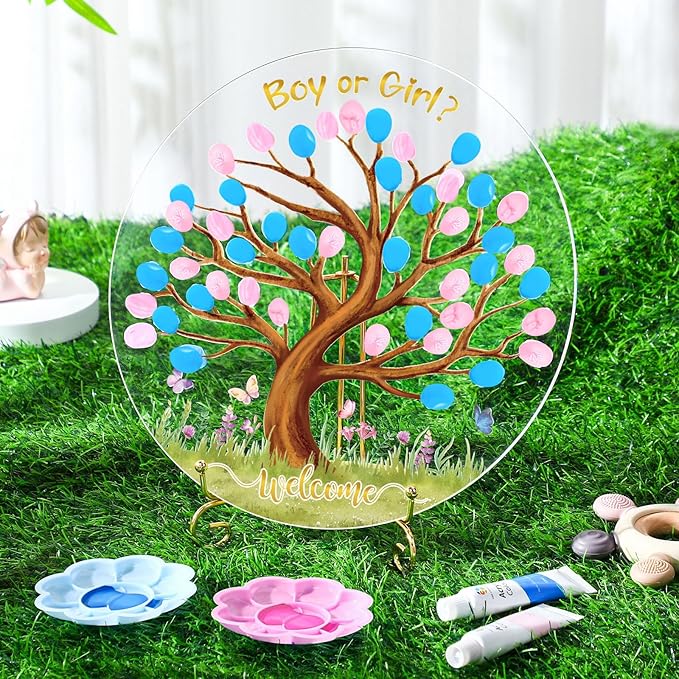 Gender Reveal Fingerprint Tree Boy or Girl Ideas Baby Shower Tree