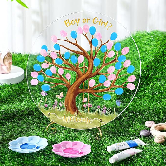 Gender Reveal Fingerprint Tree Boy or Girl Ideas Baby Shower Tree