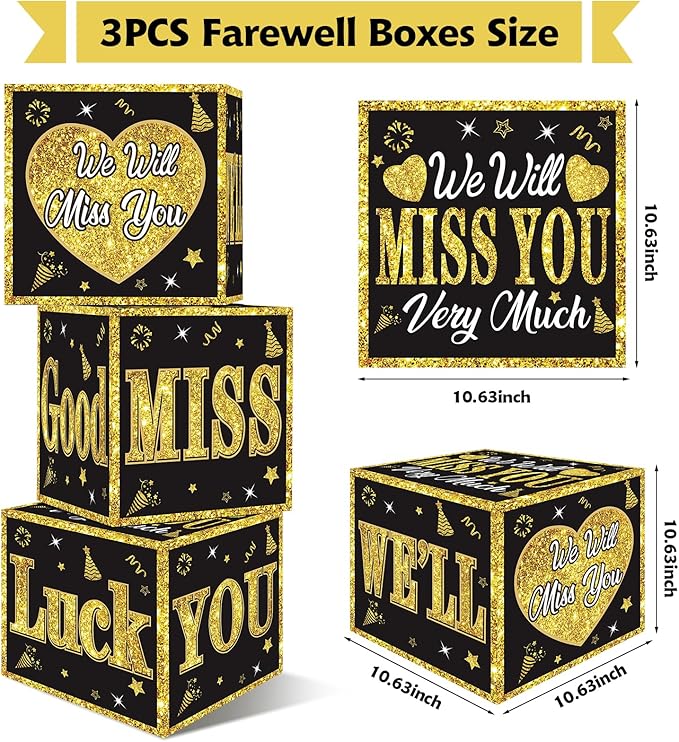 Kircirx 3pcs Going Away Party Decorations Boxes for Men Women, Black