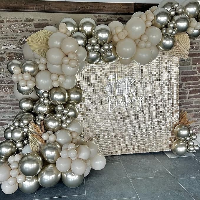 Champagne Gold and White Balloons, 60Pcs Beige White Sand Metallic
