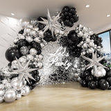 FOTIOMRG Black and Silver Balloons Garland Arch Kit with 3pcs Star