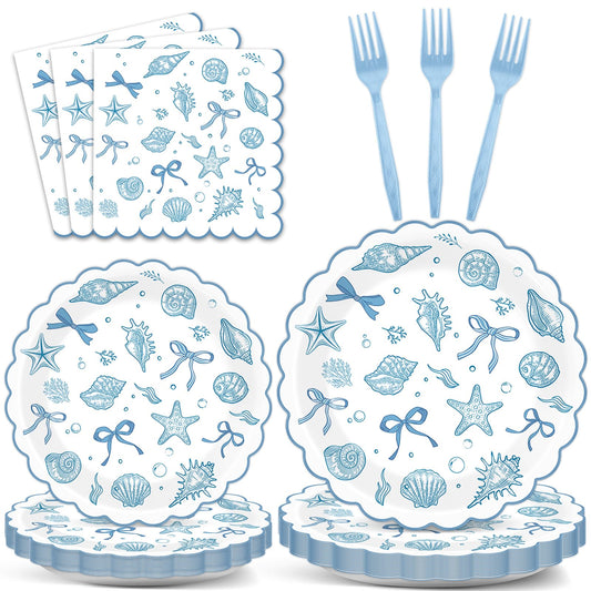96pcs Scalloped Coastal Party Supplies Tropical Blue Bow Starfish