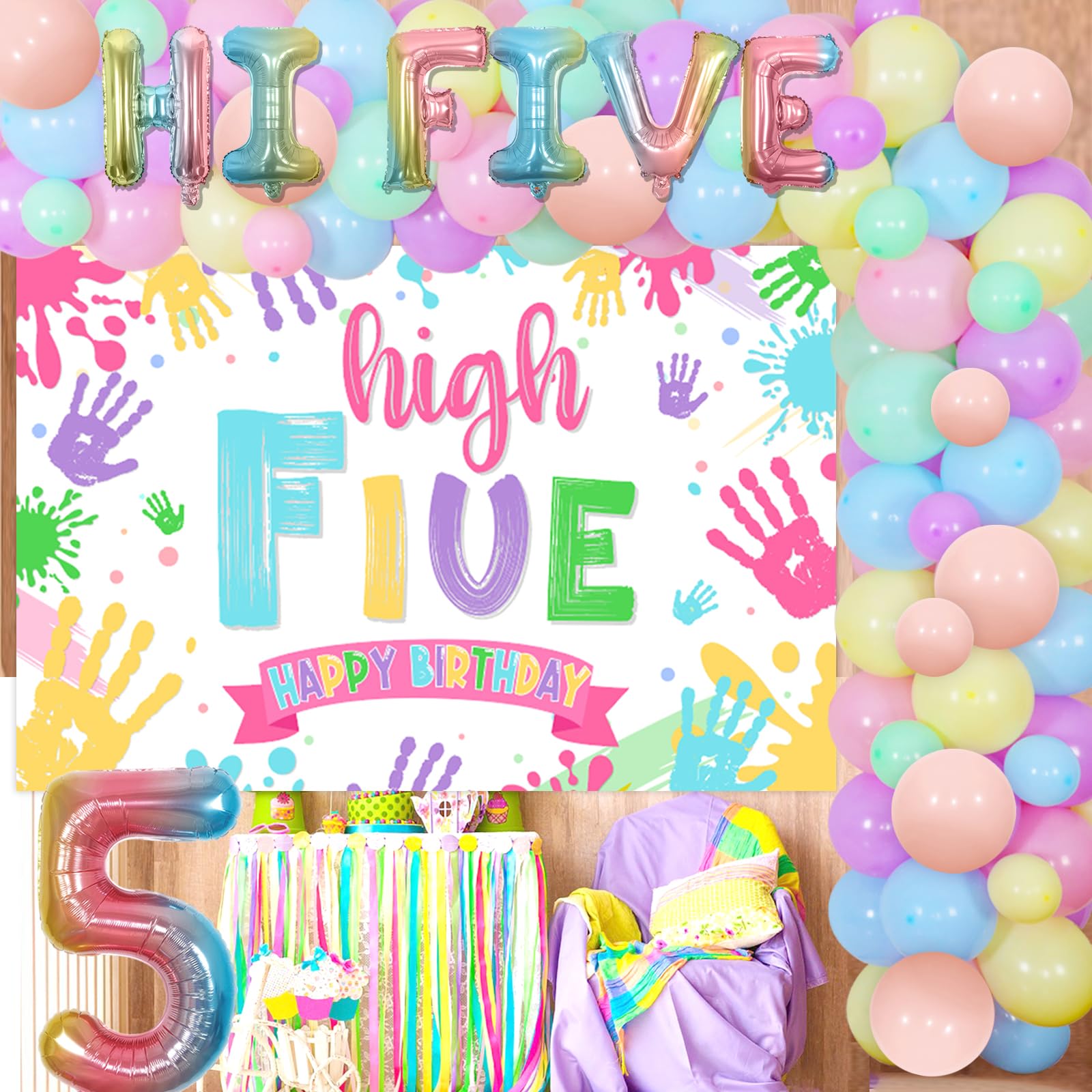 Hi Five Birthday Party Decorations for Girls, 5th Birthday Decorations