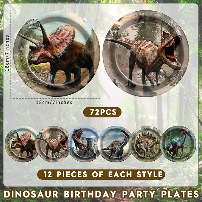 72PCS Dinosaur Birthday Plates Dinosaur Party Supplies Dino World