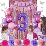 Pink Purple 3rd Birthday Party Decorations for Girls Number 3
