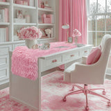 yuboo Pink Fur Table Runner 72 inches, Fluffy Pink Preppy Girly