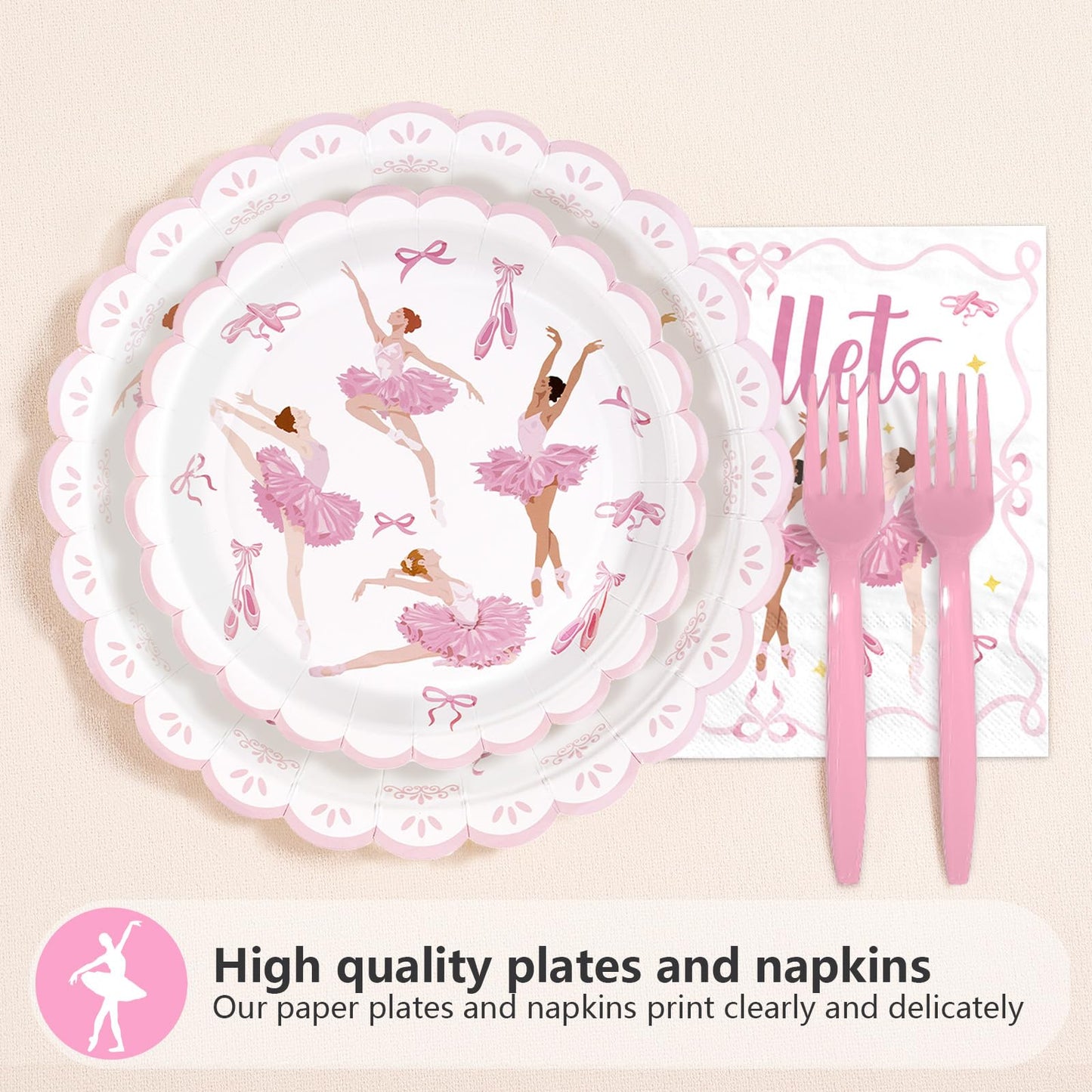 Greencian 96Pcs Ballerina Birthday Party Supplies Pink Dancing Girl