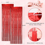 Voircoloria 2 Pack Laser Red Foil Fringe Backdrop Curtains, Tinsel