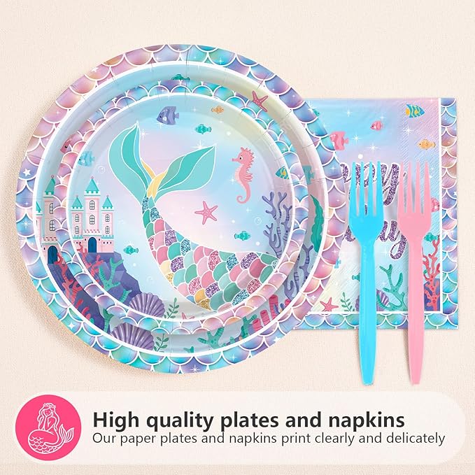 Grencian 96PCS Mermaid Birthday Party Decorations Mermaid 8th