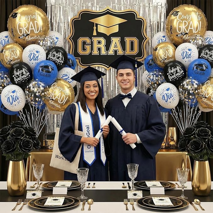 HILAVO Blue and Black Graduation Balloons 2026 Graduation Decoration
