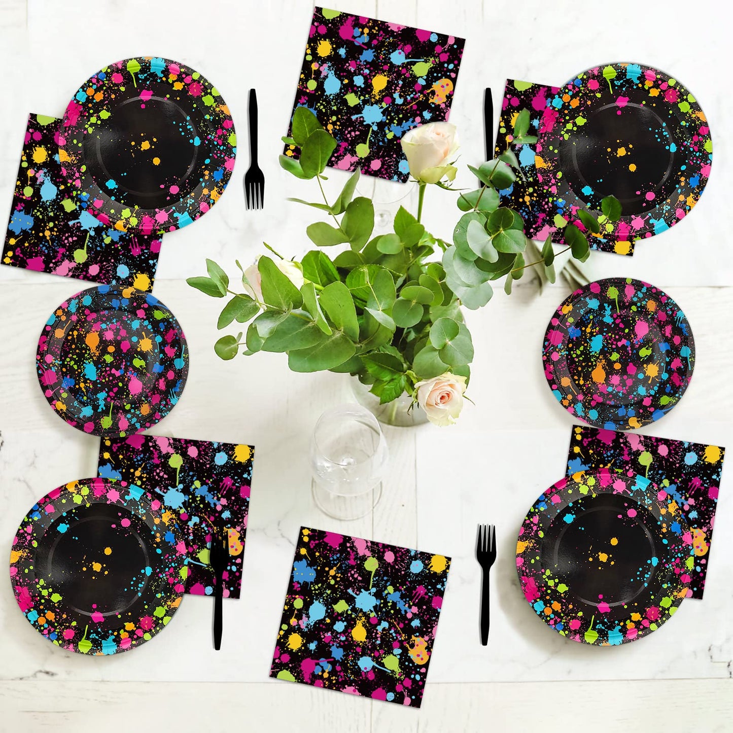 Neon Party Supplies for 24 Guests Neon Plates and Napkins Tableware