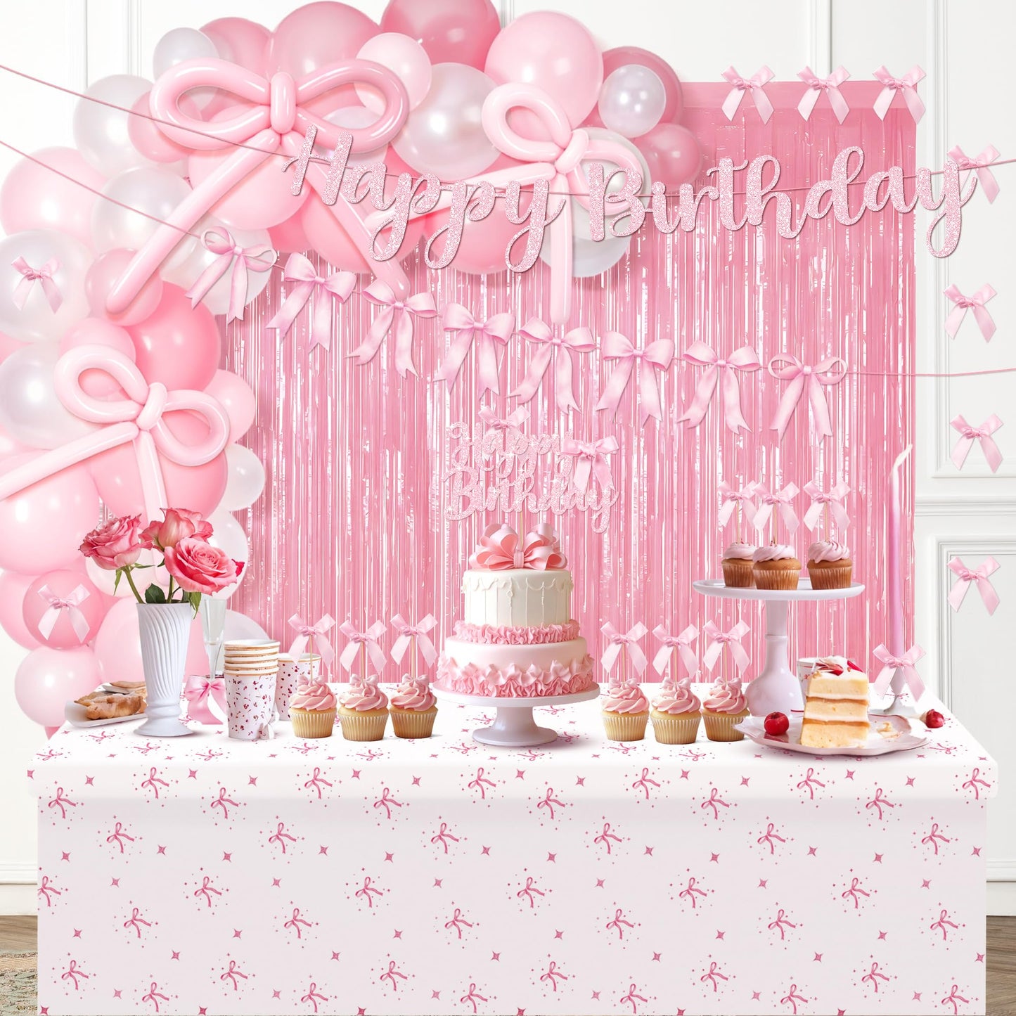 Kriyokiaa Pink Bow Birthday Decorations 92pcs Coquette Birthday Decor