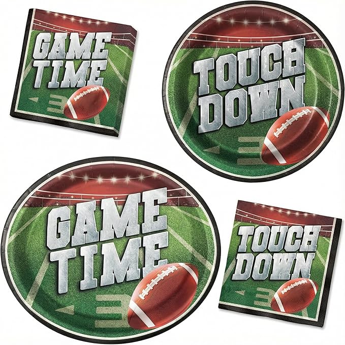 Dereinwo 100 PCS Football Party Paper Plates and Napkins | Bundle