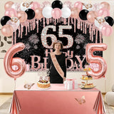 65th Birthday Decorations for Women 49pcs Black Rose Gold Black