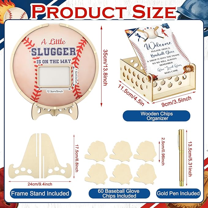 63 Pcs Baseball Baby Shower Guest Book Alternatives Set Baby Shower