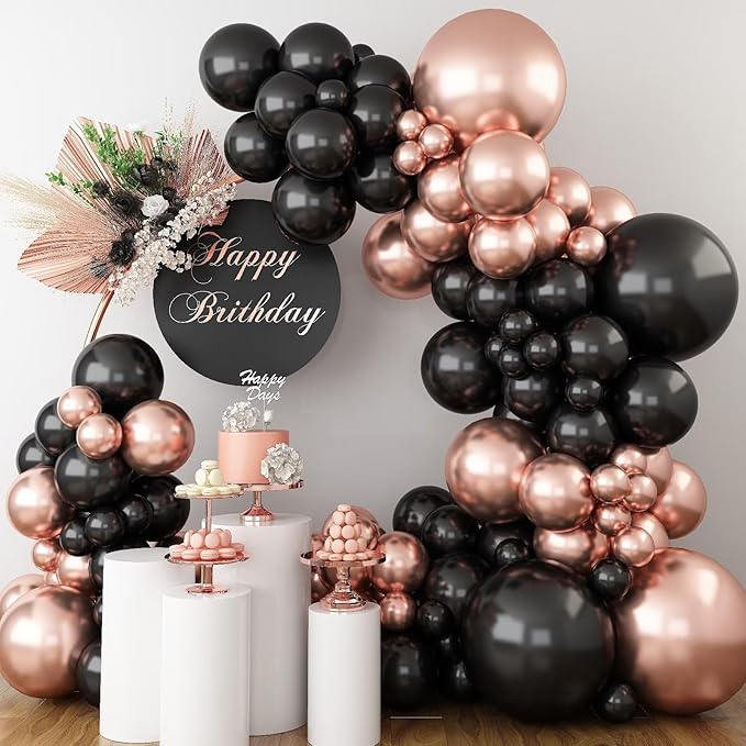 Rose Gold and Black Balloon Arch Kit Metallic Rose Gold and Black