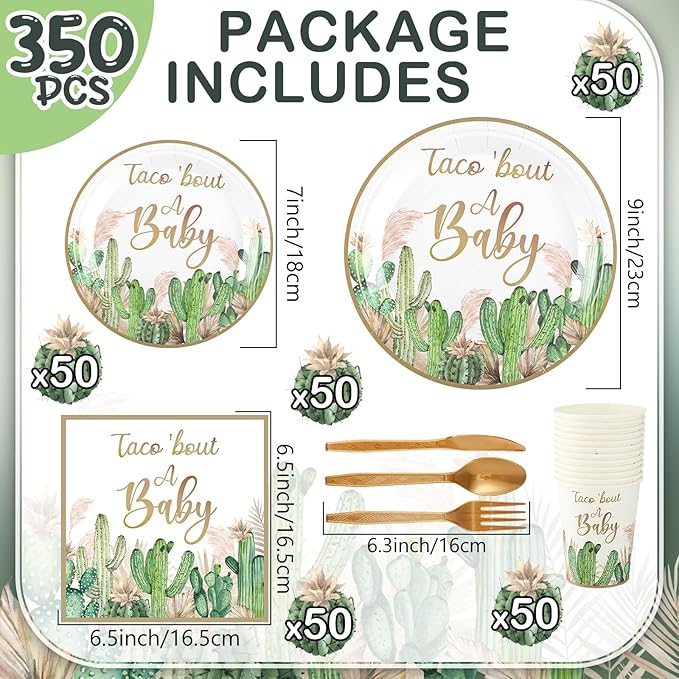 350 Pcs Taco' Bout A Baby Party Decorations Cactus Taco Pampas Grass