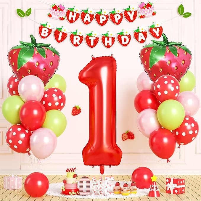 1st Birthday Decorations for Girls, 40 Inch Red Number 1 Balloon, 24
