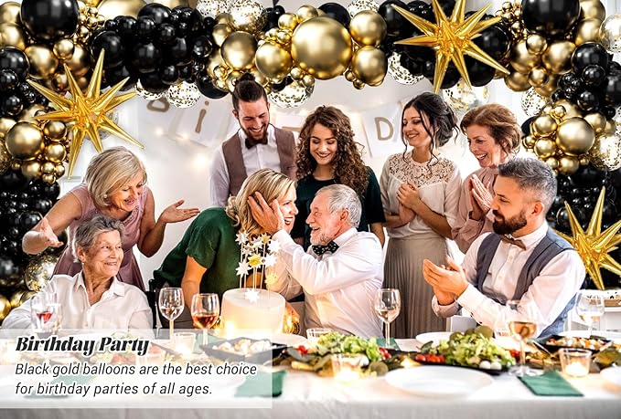 FOTIOMRG Black and Gold Balloons Garland Arch Kit, 5 10 12 18inch