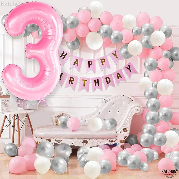 KatchOn, Large Pink Number 3 Balloon - 40 Inch | Mylar Foil Balloon