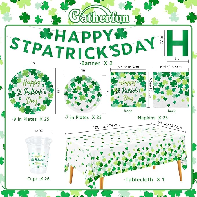 St Patrick's Day Party Supplies Kit for 25 Irish Themed Tableware