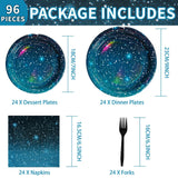 96Pcs Galaxy Party Supplies Iridescent Space Stars Birthday Plates and
