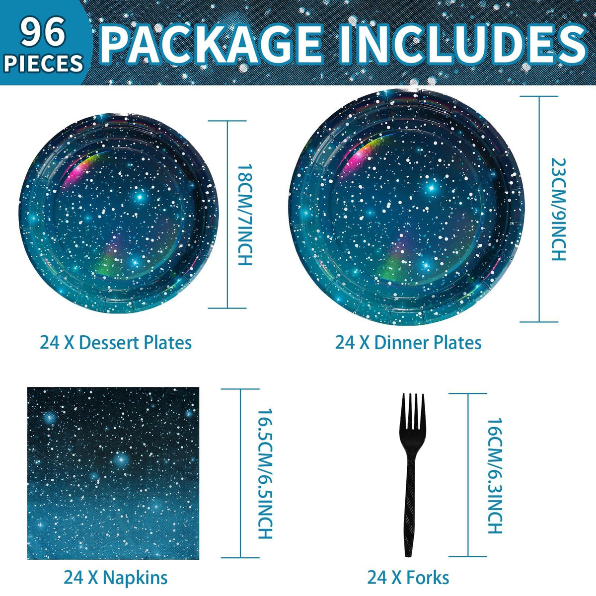 96Pcs Galaxy Party Supplies Iridescent Space Stars Birthday Plates and