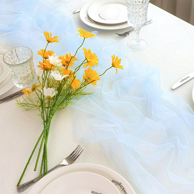Snowkingdom Light Blue Table Runner 10FT, Baby Blue Sheer Cheesecloth