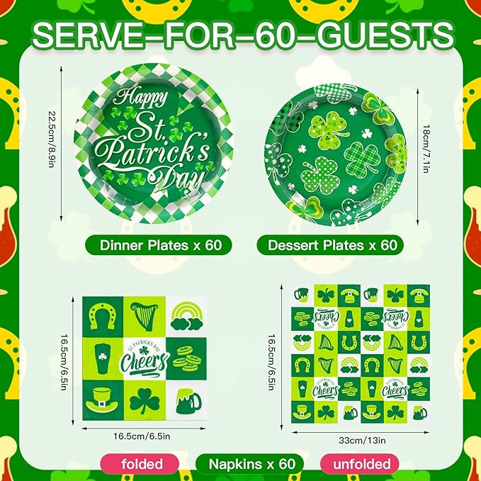St Patrick's Day Paper Plates and Napkins Tableware Set Serves 60