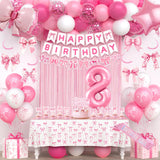 8th Pink Birthday Decorations for Girls, Pink Bow Coquette Birthday
