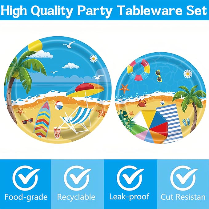96 Pcs Summer Beach Plates and Napkins Beach Theme Decorations