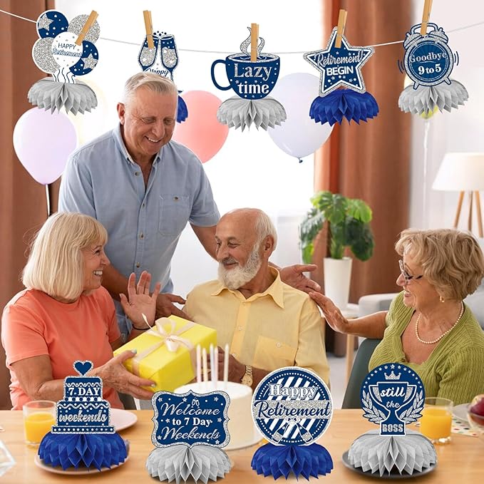 10 Pcs Retirement Party Decorations, Blue Silver Retirement Table
